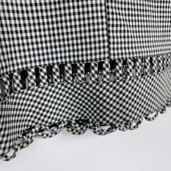 Nanette Lepore Black White Plaid Eyelet Skirt Lined Stretch Zip/Slit Back Size 6 - Picture 2 of 7